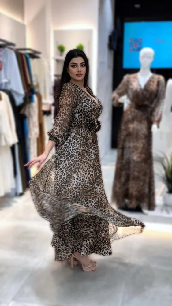 Leopelle | Leopard V Neck Dress