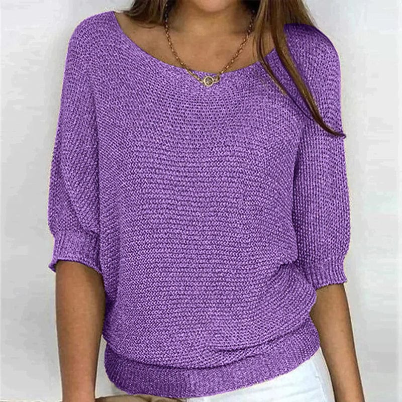 Roundelle Cozy Three-Quarter Sleeve Knit Sweater