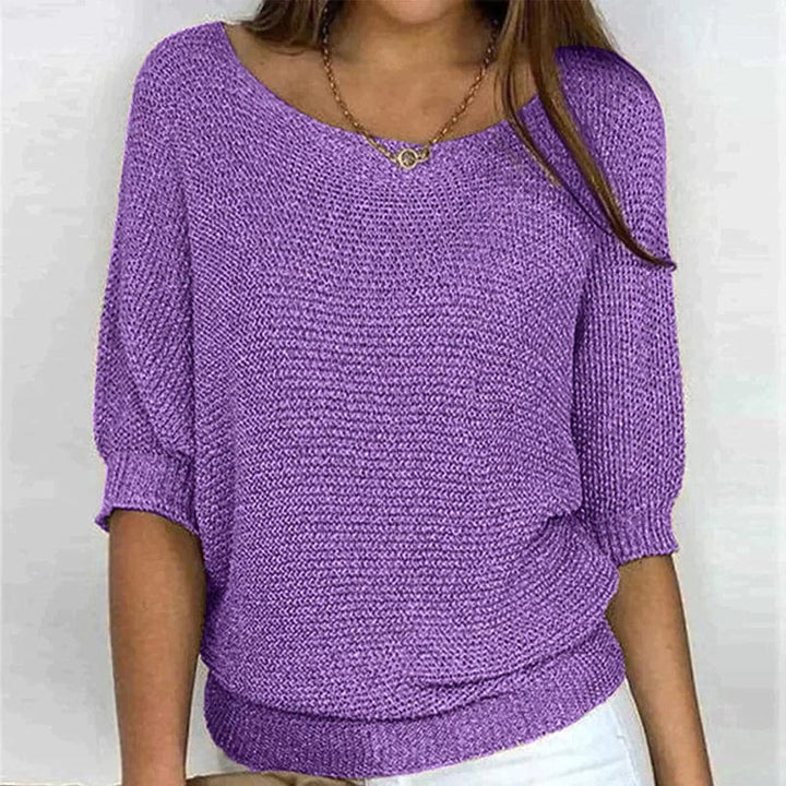 Roundelle Cozy Three-Quarter Sleeve Knit Sweater
