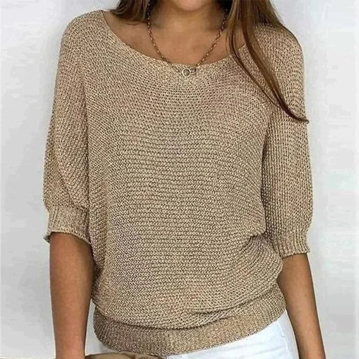 Roundelle Cozy Three-Quarter Sleeve Knit Sweater