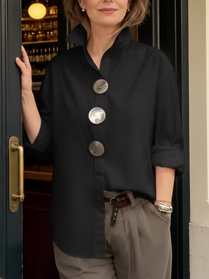 Stellara Elegant Stand-Collar Button-Front Blouse