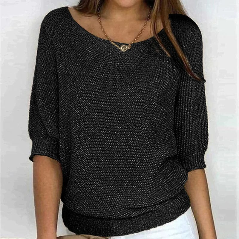 Roundelle Cozy Three-Quarter Sleeve Knit Sweater