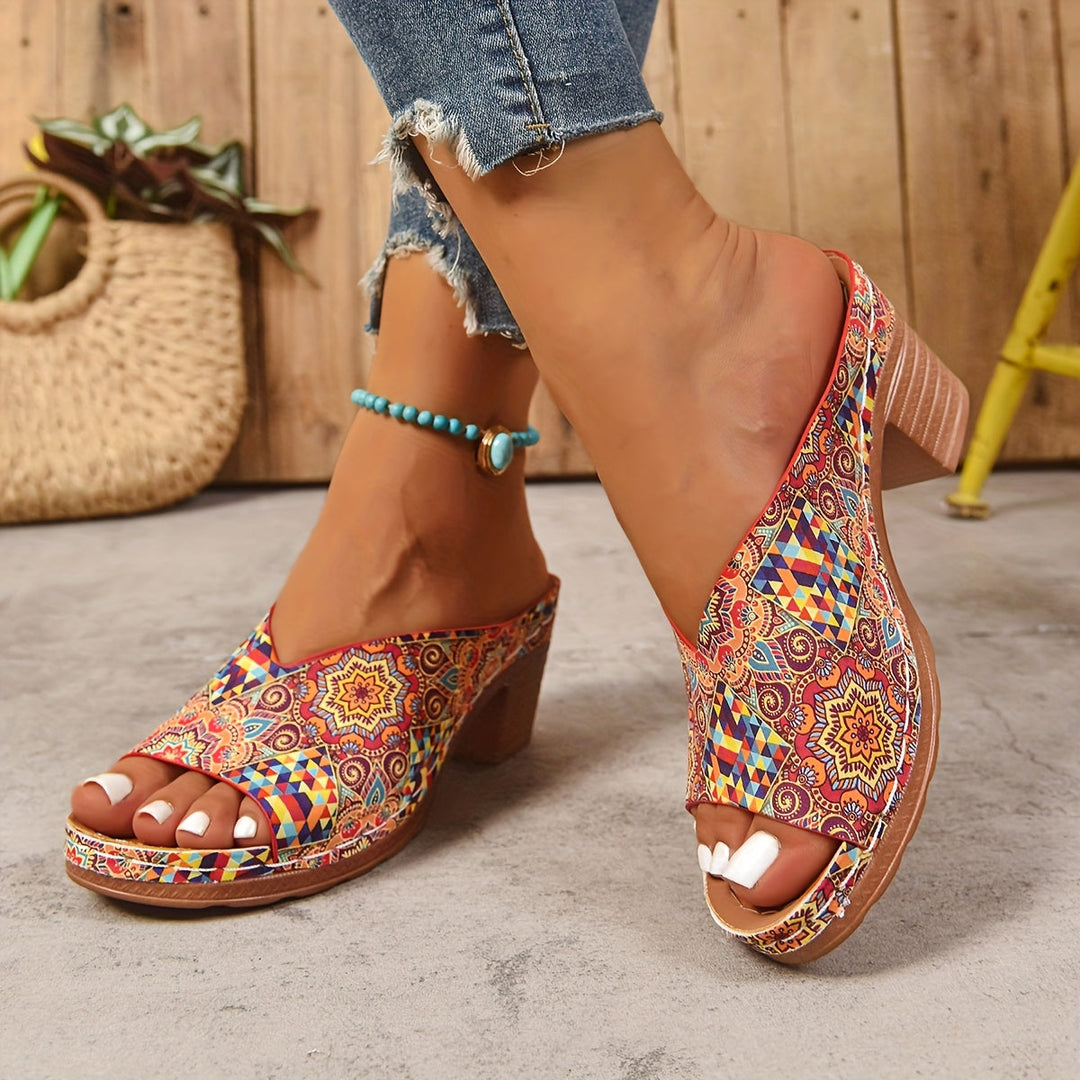 Bellamy Floral-Print Chunky-Heel Sandals