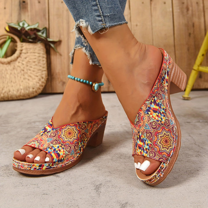 Bellamy Floral-Print Chunky-Heel Sandals