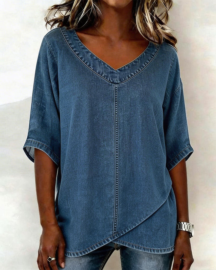 V-Neck Casual Denim Top