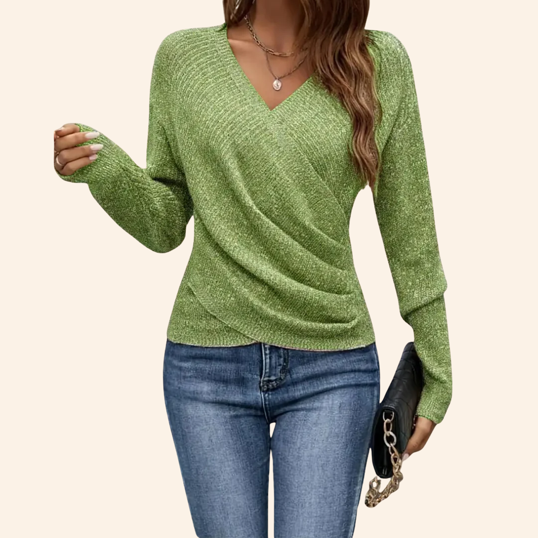 Seravielle | Elegant Wrap V-Neck Top for Effortless Chic
