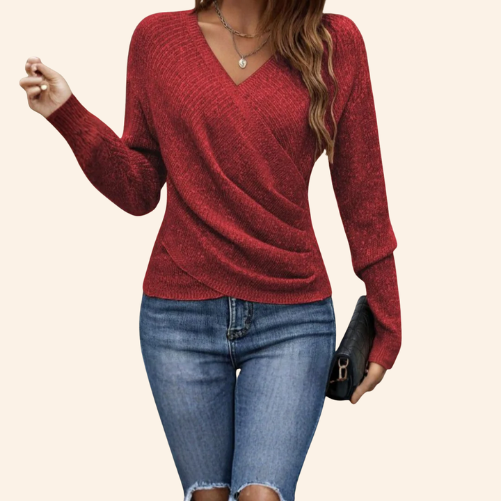 Seravielle | Elegant Wrap V-Neck Top for Effortless Chic
