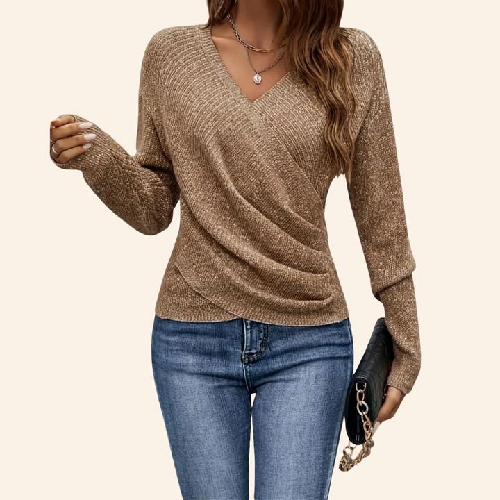 Seravielle | Elegant Wrap V-Neck Top for Effortless Chic