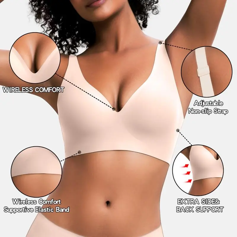Elarisyn Wireless V-Neck Bra - All-Day Comfort with Seamless Support
