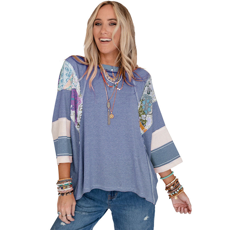 Balvessa Patchwork Batwing Top - Colorful, Flowy Knit for Effortless Style