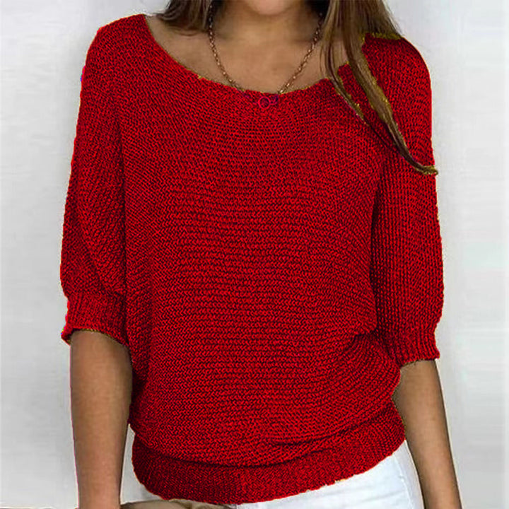 Roundelle Cozy Three-Quarter Sleeve Knit Sweater