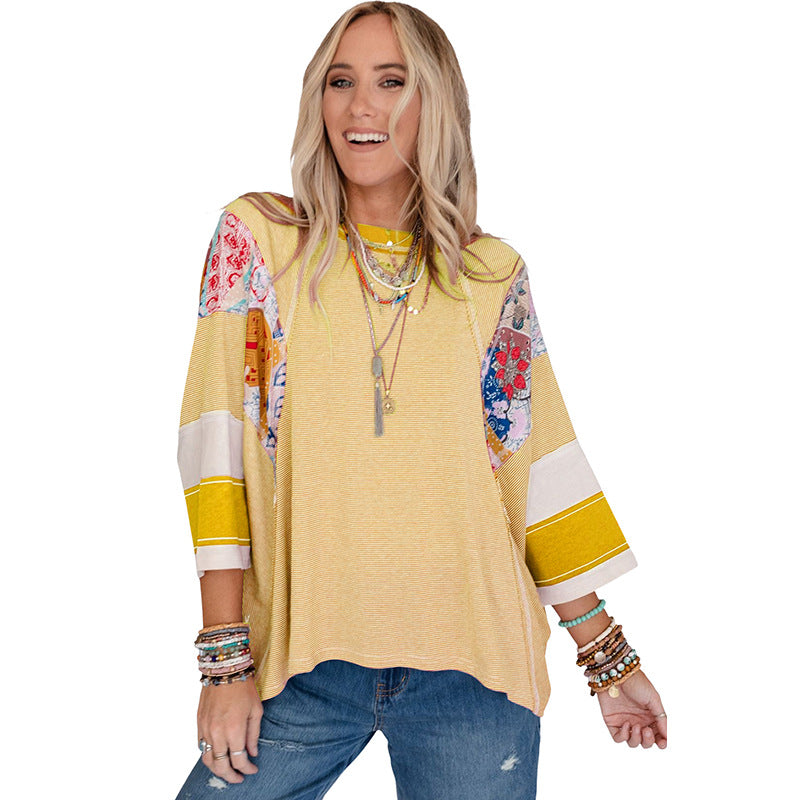 Balvessa Patchwork Batwing Top - Colorful, Flowy Knit for Effortless Style