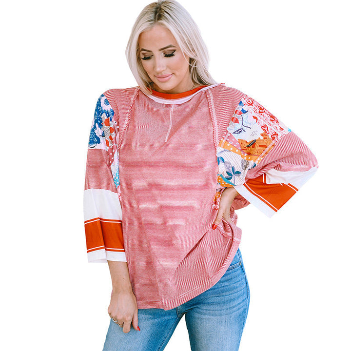 Balvessa Patchwork Batwing Top - Colorful, Flowy Knit for Effortless Style