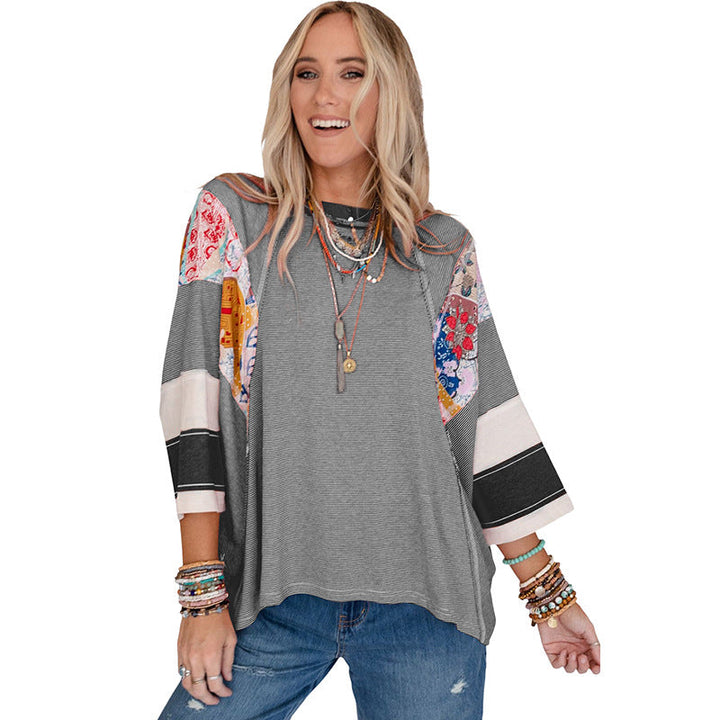 Balvessa Patchwork Batwing Top - Colorful, Flowy Knit for Effortless Style