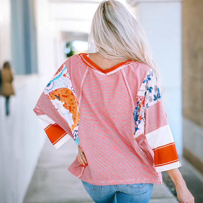 Balvessa Patchwork Batwing Top - Colorful, Flowy Knit for Effortless Style