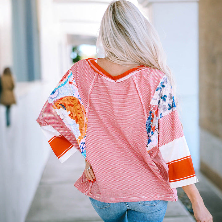 Balvessa Patchwork Batwing Top - Colorful, Flowy Knit for Effortless Style