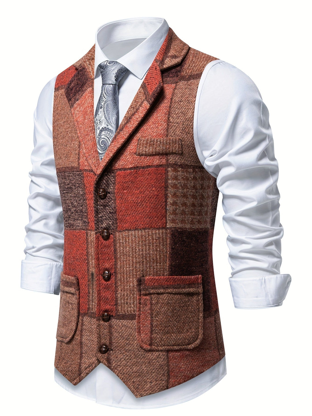 Leo Patchwork Tweed Waistcoat in a Classic Herringbone Pattern