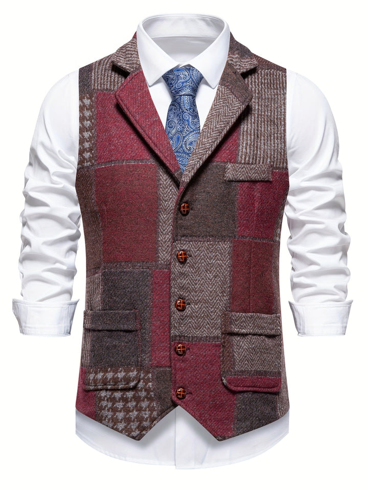 Leo Patchwork Tweed Waistcoat in a Classic Herringbone Pattern