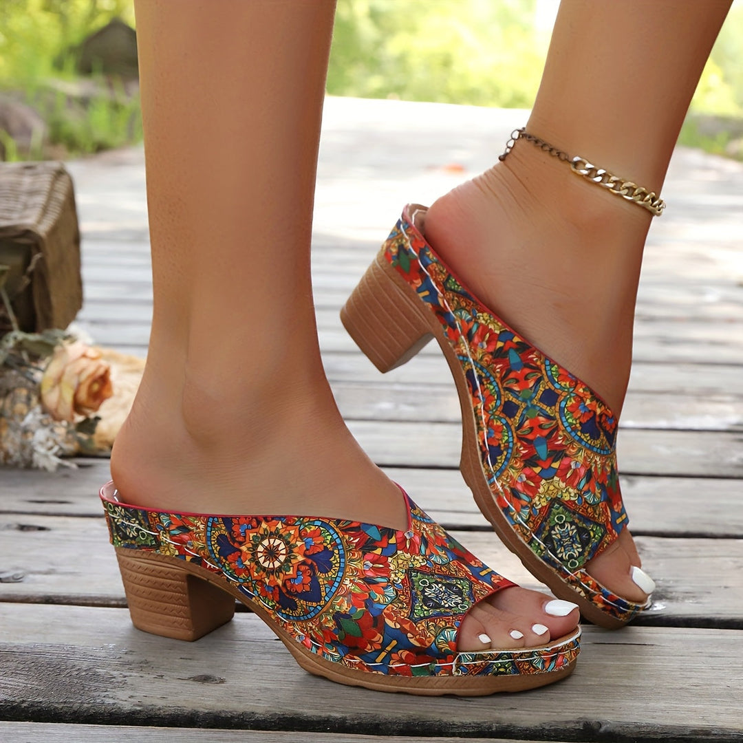 Bellamy Floral-Print Chunky-Heel Sandals