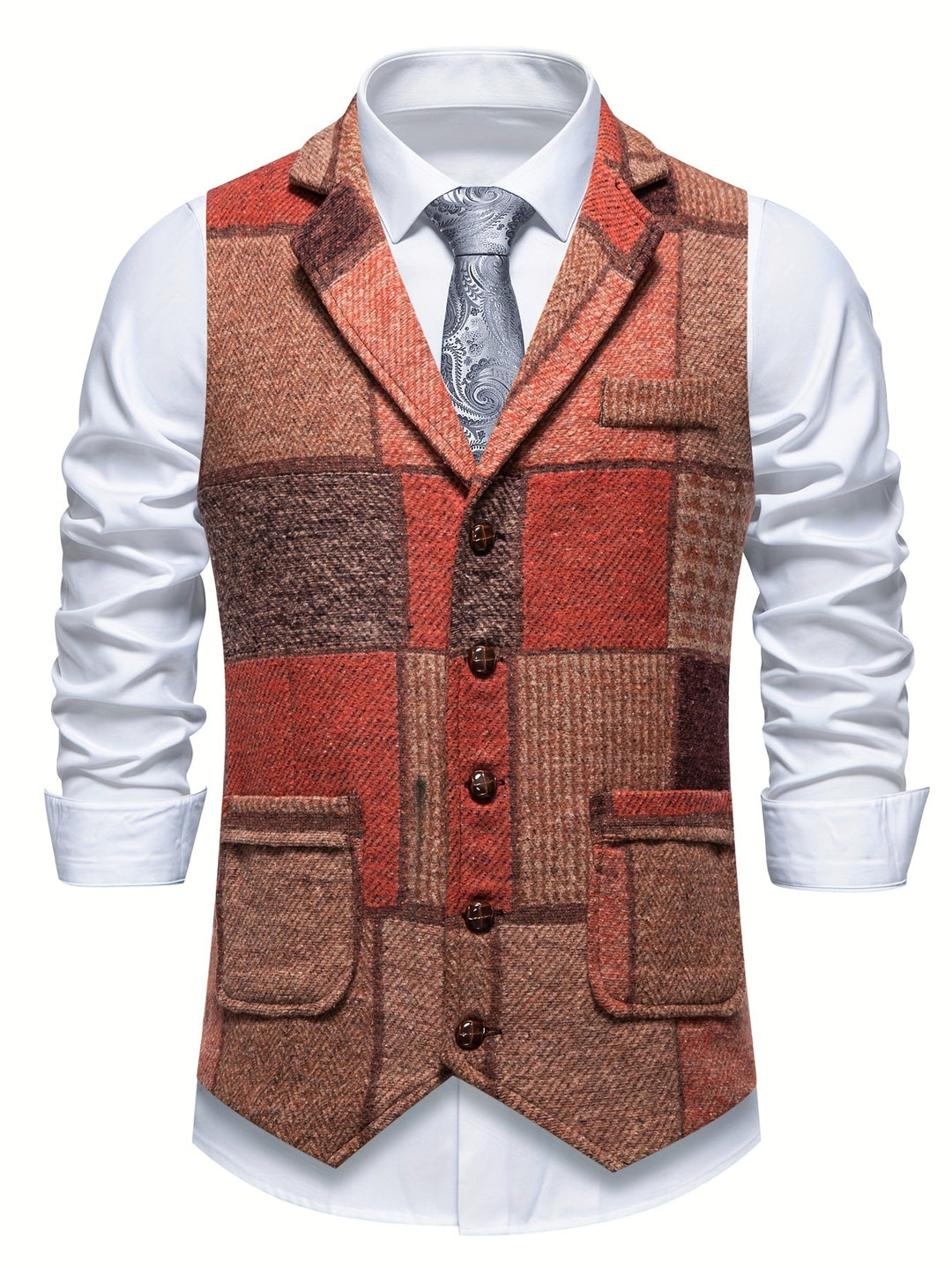 Leo Patchwork Tweed Waistcoat in a Classic Herringbone Pattern