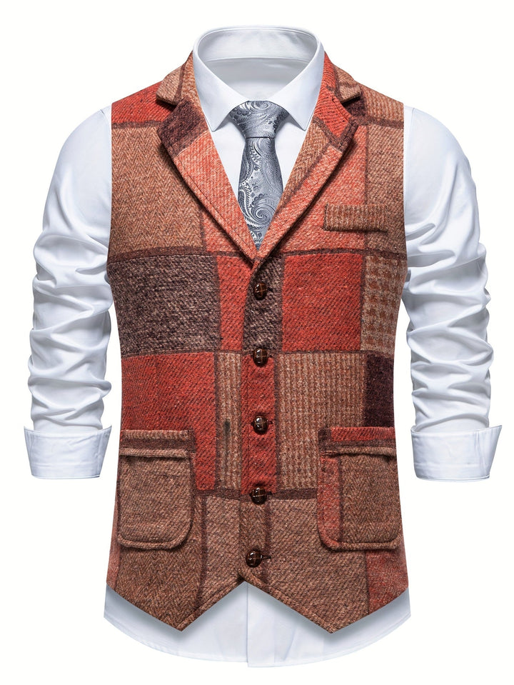 Leo Patchwork Tweed Waistcoat in a Classic Herringbone Pattern