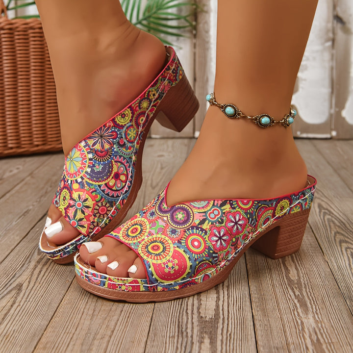 Bellamy Floral-Print Chunky-Heel Sandals
