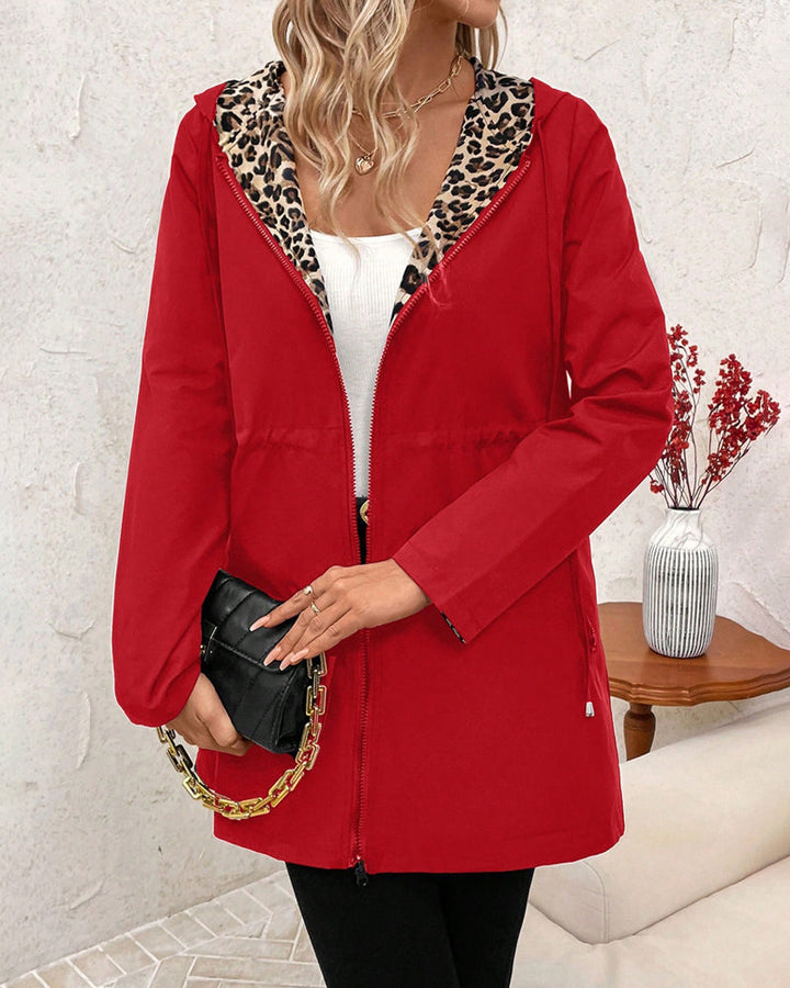 Daisy | Reversible Hooded Coat With Leopard Print