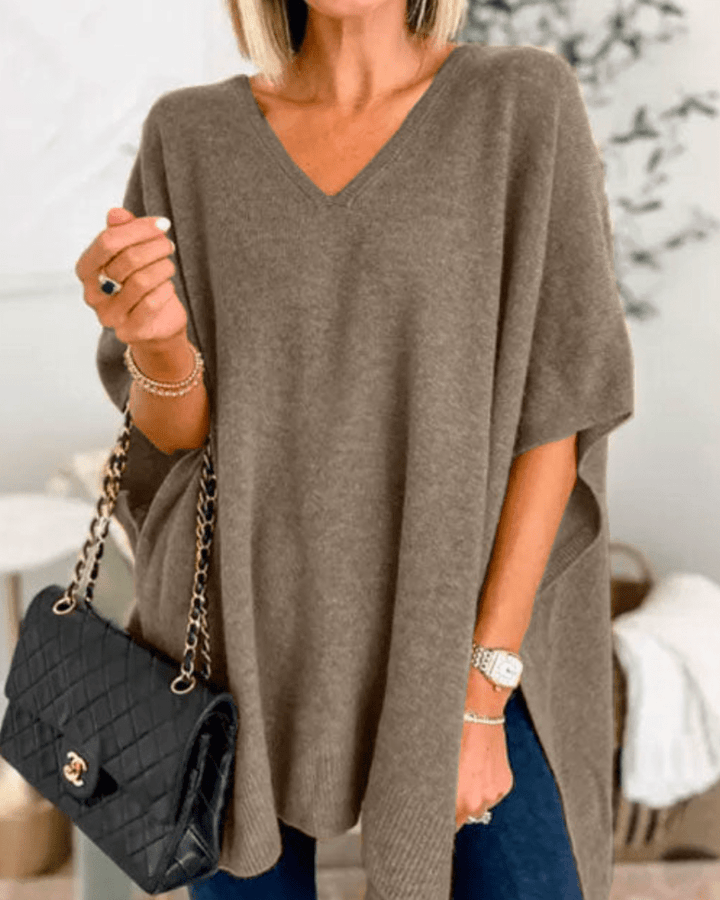 Lorienne V-Neck Poncho Sweater - Cozy Knit Comfort for Effortless Style