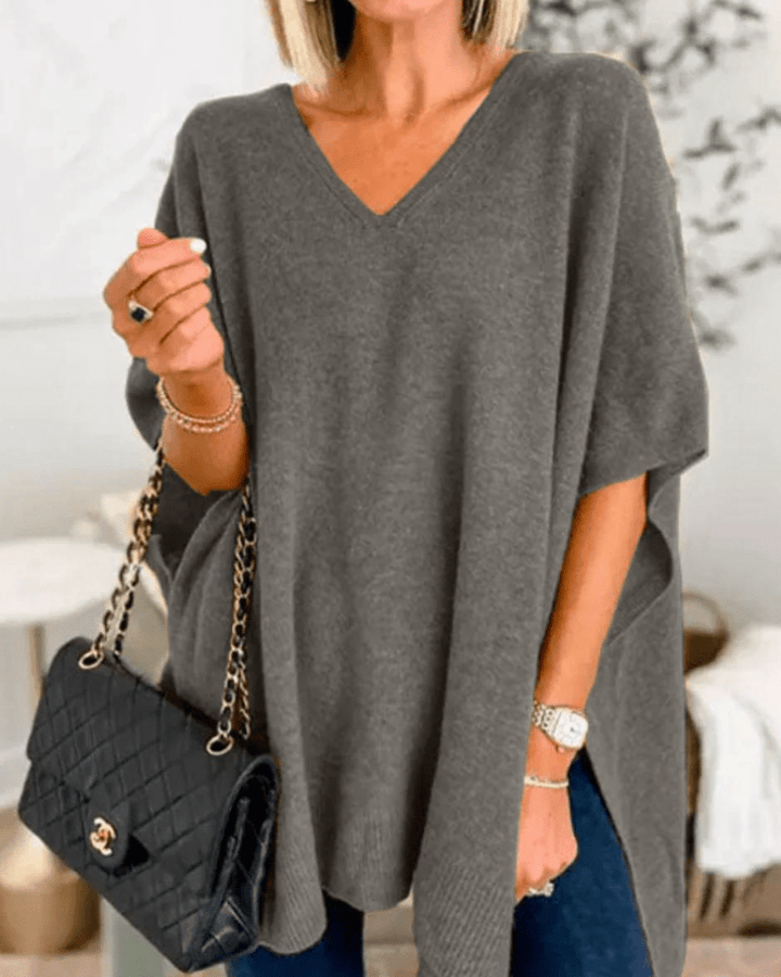 Lorienne V-Neck Poncho Sweater - Cozy Knit Comfort for Effortless Style