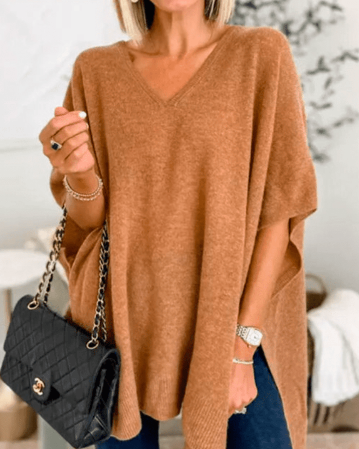 Lorienne V-Neck Poncho Sweater - Cozy Knit Comfort for Effortless Style