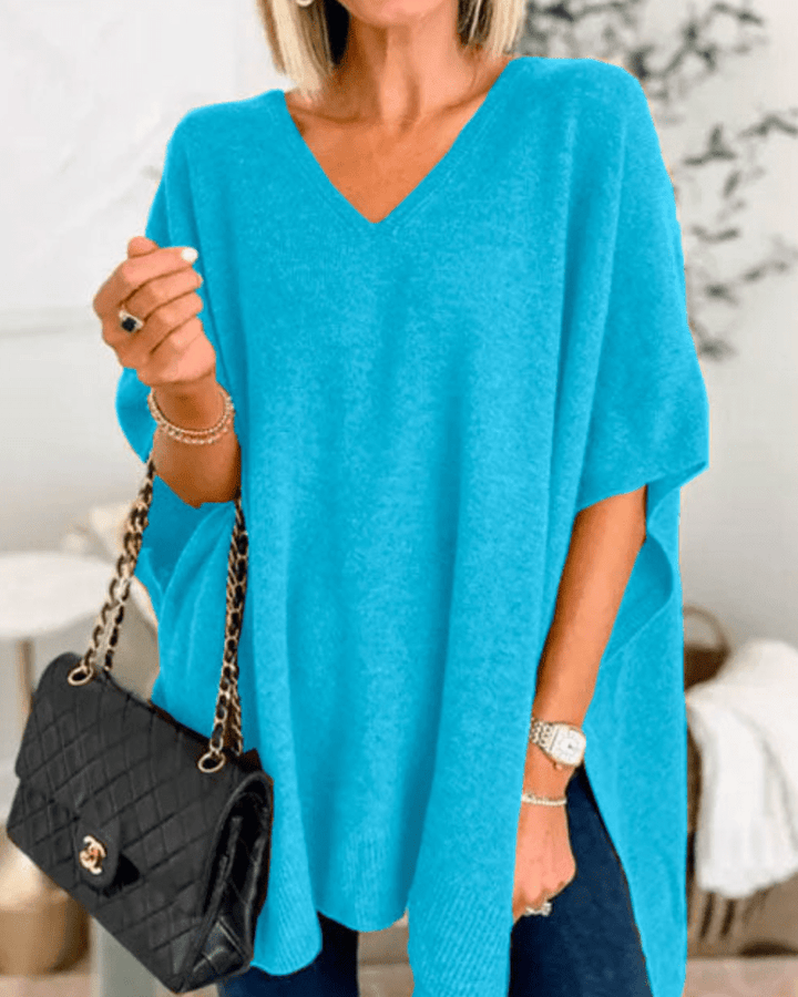 Lorienne V-Neck Poncho Sweater - Cozy Knit Comfort for Effortless Style