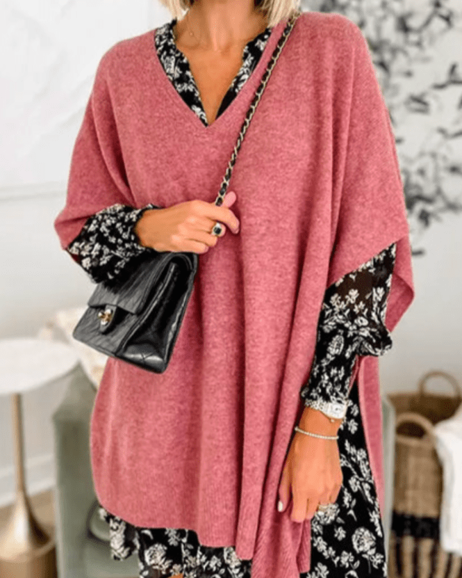 Lorienne V-Neck Poncho Sweater - Cozy Knit Comfort for Effortless Style