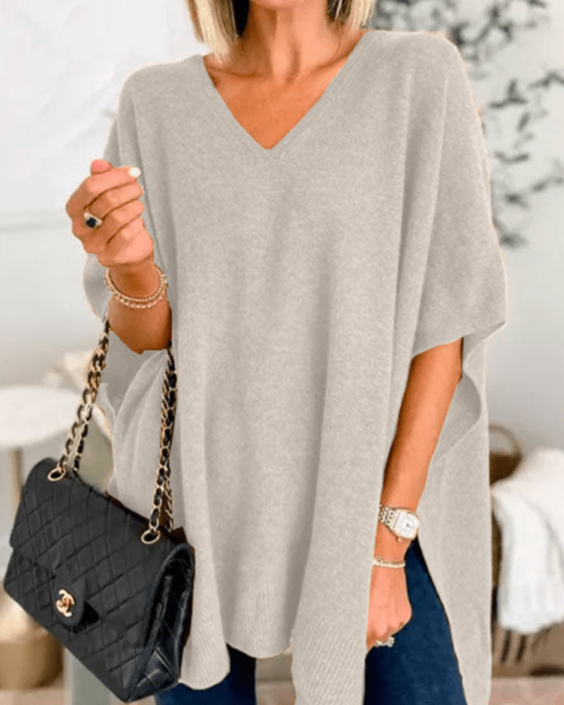 Lorienne V-Neck Poncho Sweater - Cozy Knit Comfort for Effortless Style