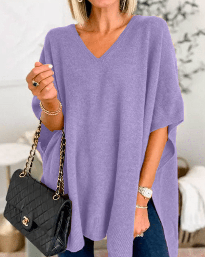 Lorienne V-Neck Poncho Sweater - Cozy Knit Comfort for Effortless Style