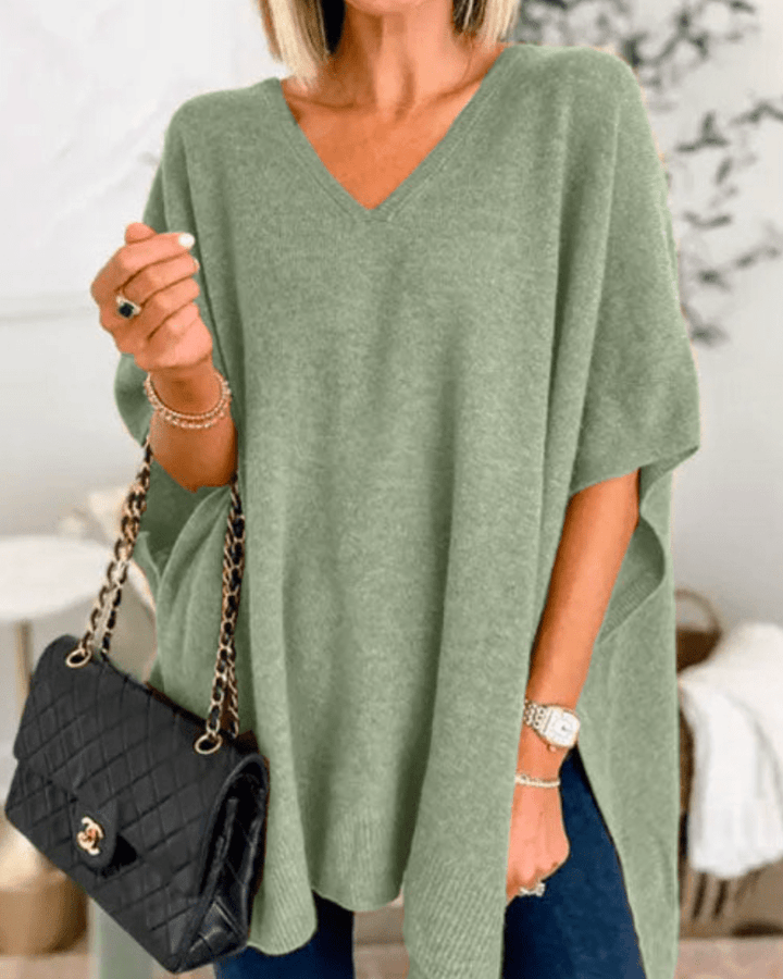 Lorienne V-Neck Poncho Sweater - Cozy Knit Comfort for Effortless Style