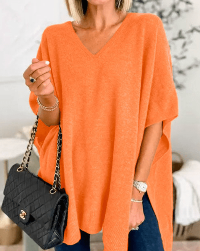 Lorienne V-Neck Poncho Sweater - Cozy Knit Comfort for Effortless Style