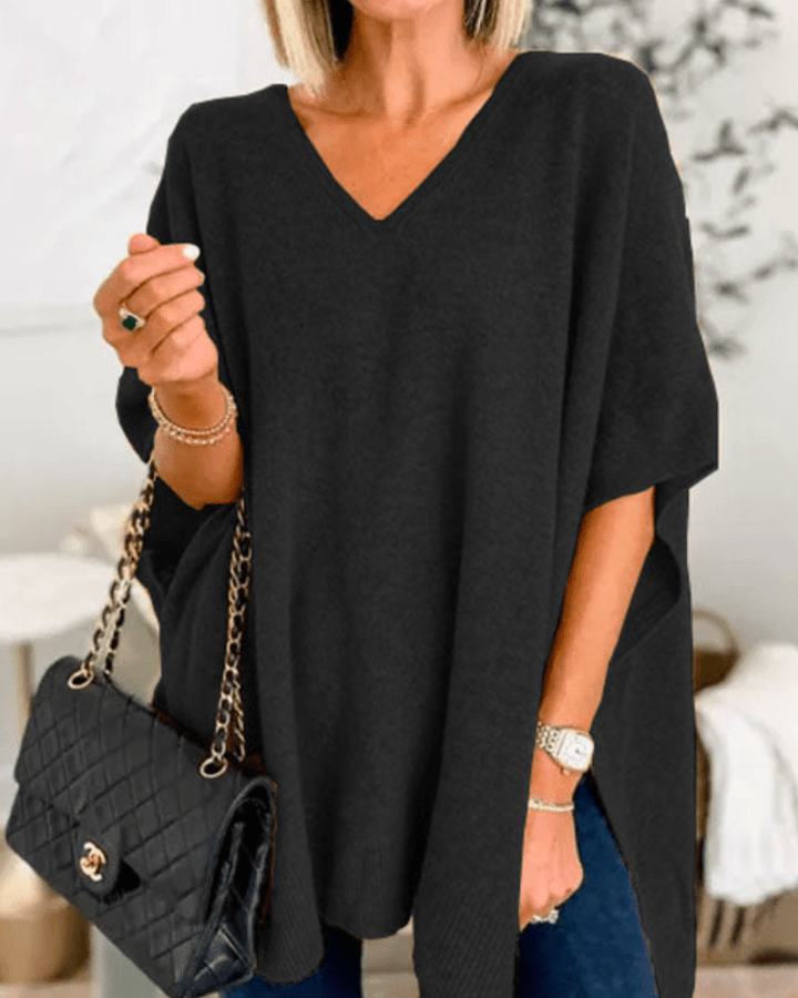 Lorienne V-Neck Poncho Sweater - Cozy Knit Comfort for Effortless Style