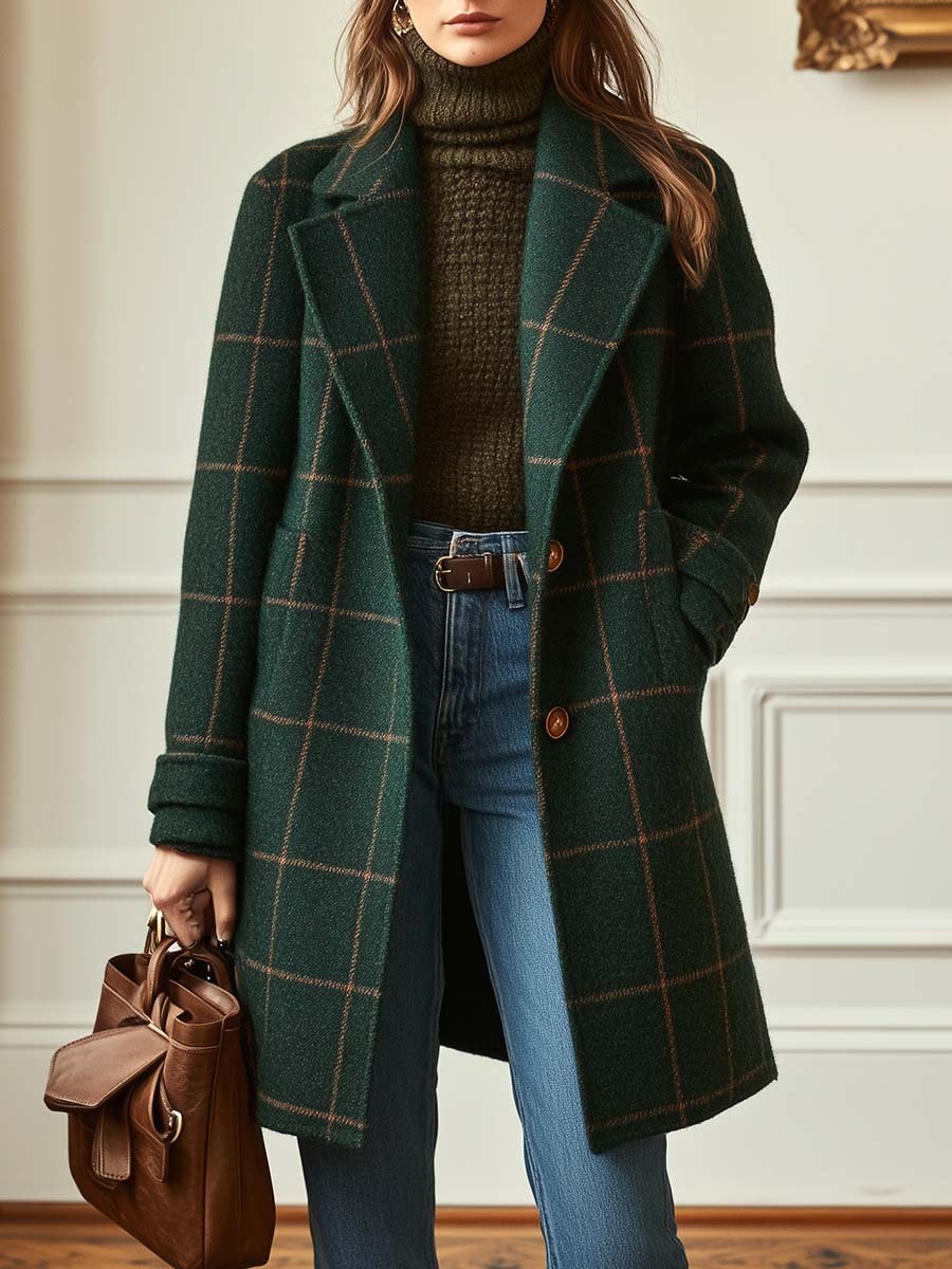 Valeria | Elegant Wool Check Coat